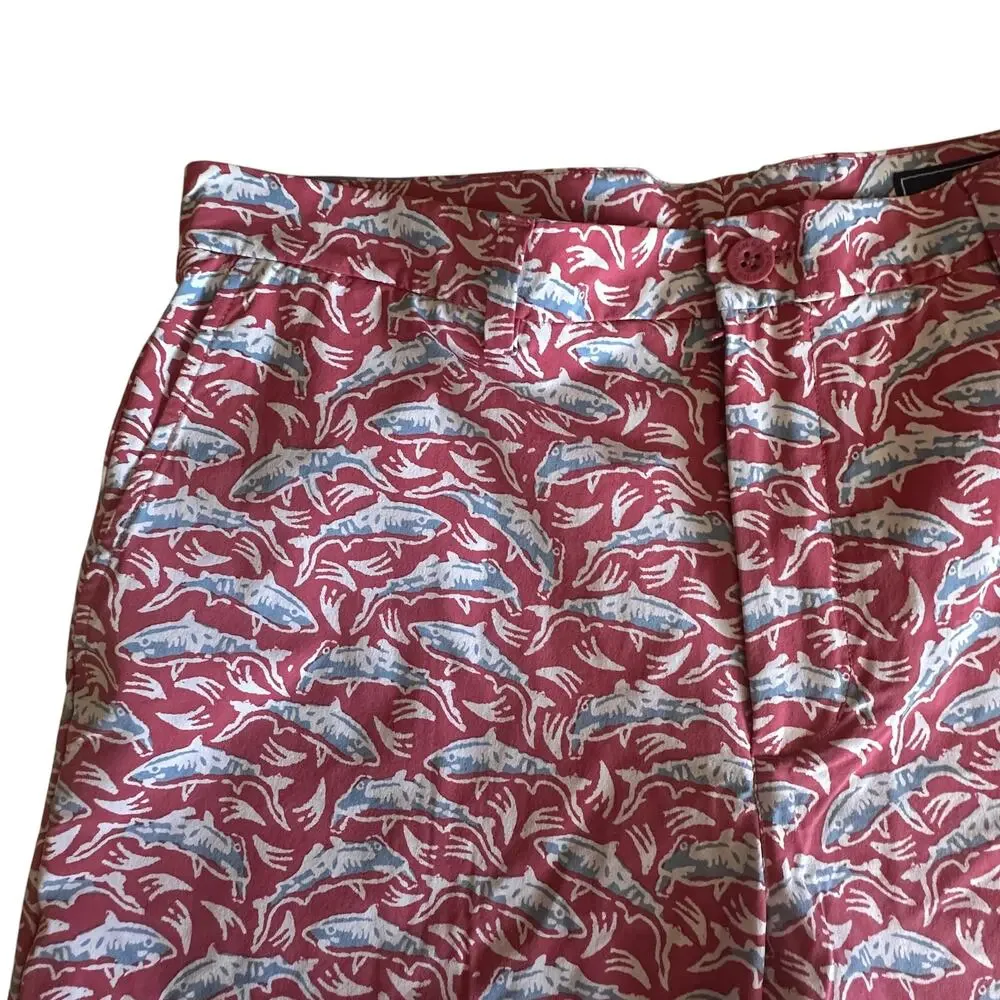 Vineyard Vines Shark Print Board Shorts Mens Size 36 Muted Red Blue Beach Surf